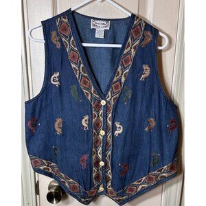 Vintage Carrie Allen Embroidered Bohemian Southwestern Womens Lg Vest
